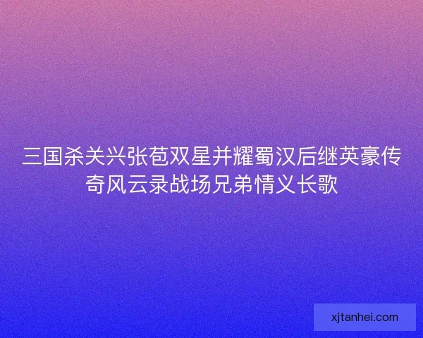 三国杀关兴张苞双星并耀蜀汉后继英豪传奇风云录战场兄弟情义长歌 三国杀关兴张苞双星并耀蜀汉后继英豪传奇风云录战场兄弟情义长歌